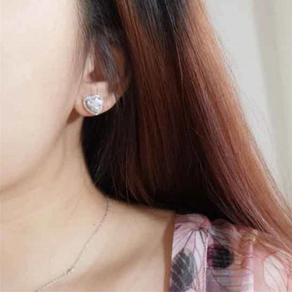 NEW Sterling Silver Diamond Halo Heart Earrings - Picture 4 of 5